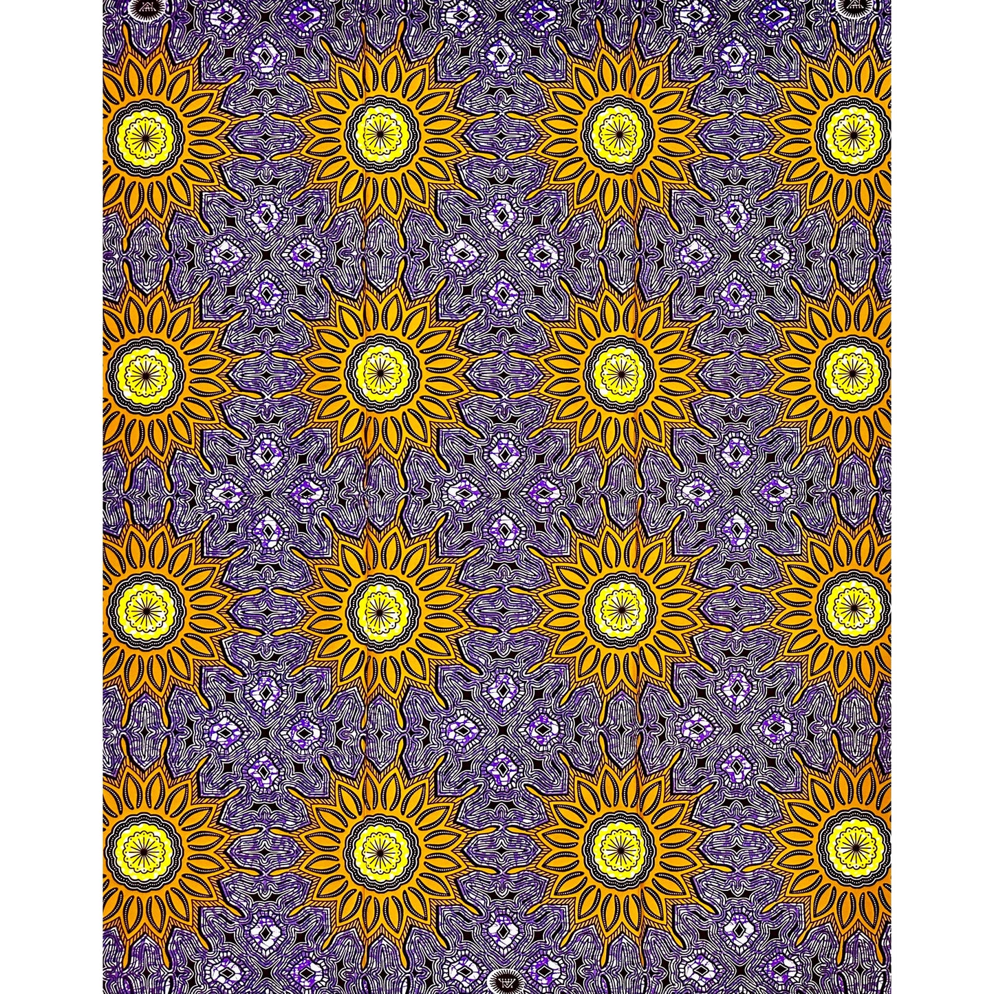 African Print Fabric/ Ankara - Purple, Brown, Yellow "Eze Sun", 1 Yard