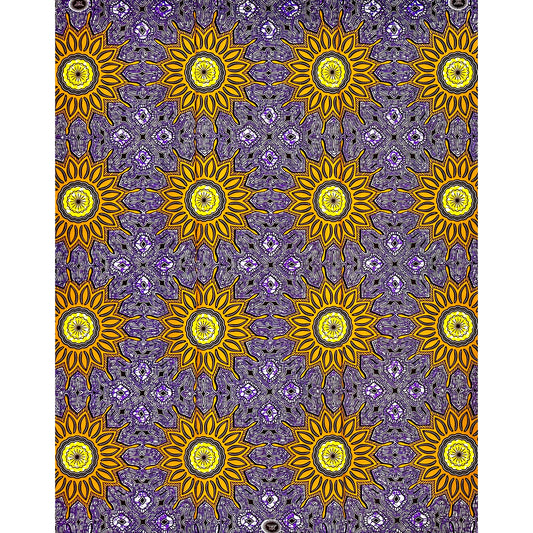 African Print Fabric/ Ankara - Purple, Brown, Yellow "Eze Sun", 1 Yard