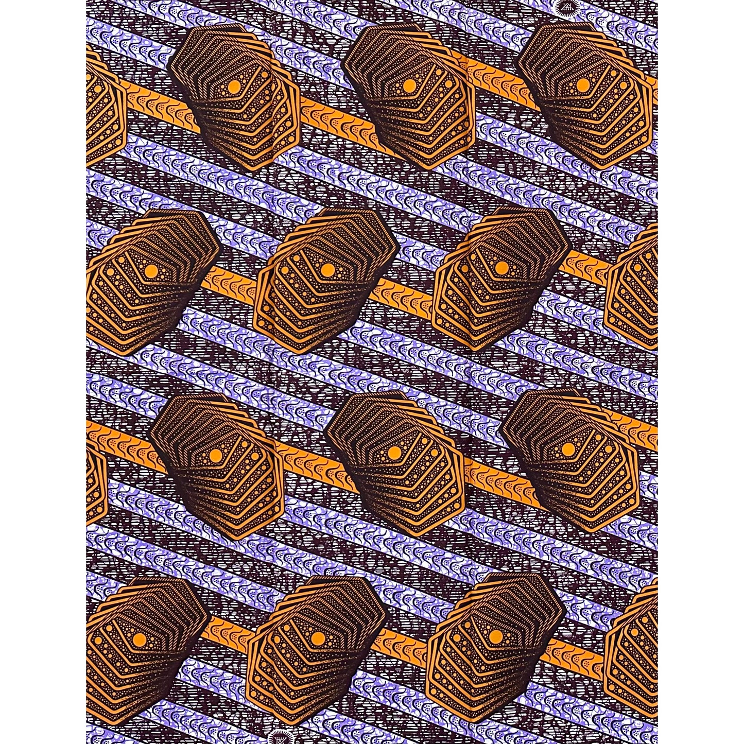 African Print Fabric/ Ankara - Purple, Brown ‘Ase Axis' Design, 1 YARD