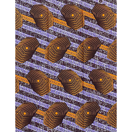 African Print Fabric/ Ankara - Purple, Brown ‘Ase Axis' Design, 1 YARD