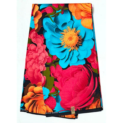 African Print Fabric/Ankara - Blue, Red-Pink, Orange, Green 'Blossom Republic', YARD or WHOLESALE