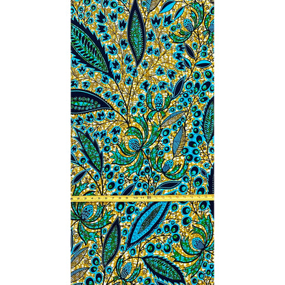 African Print Fabric/Ankara - Blue, Brown, Green 'Petal Theory', YARD or WHOLESALE