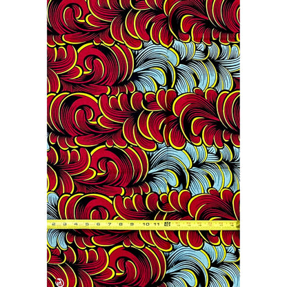 African Print Fabric/Ankara - Gray, Red, Yellow "Ina Royale" Design, 1 Yard