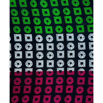 African Print Fabric/ Ankara - Magenta, Green, Black, White 'Shape Don Show' Design, YARD or WHOLESALE