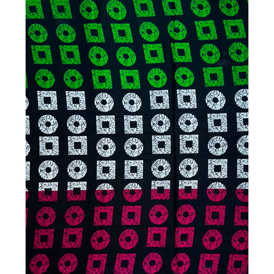 African Print Fabric/ Ankara - Magenta, Green, Black, White 'Shape Don Show' Design, YARD or WHOLESALE