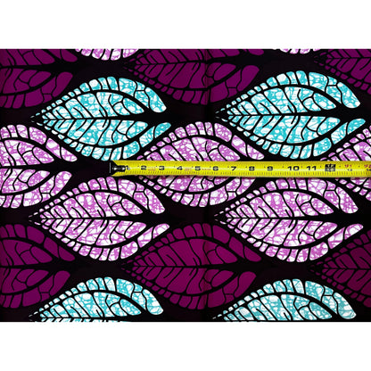 African Print Fabric/Ankara - Purple, Turquoise, Brown “Leafy Ways" Design, 1 Yard
