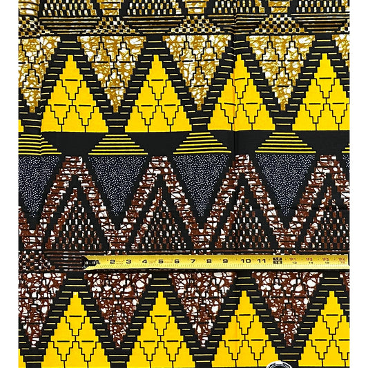 African Print Fabric/Ankara - Yellow, Black, Brown "Ayolope Grid" Design, Per Yard