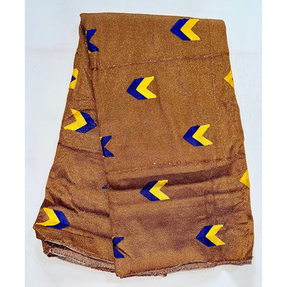 African Fabric/ Woven, Kente - Brown, Blue, Yellow & Metallic Gold “Agyei”, ~2 Yards