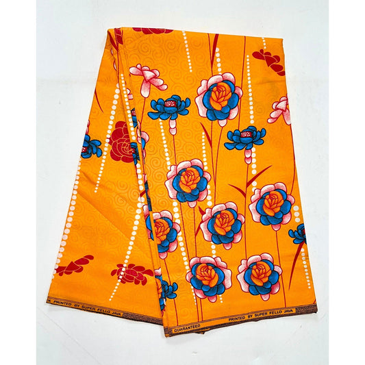 African Print Fabric/ Ankara - Orange, Red, Blue 'Floral Cascade', YARD or WHOLESALE