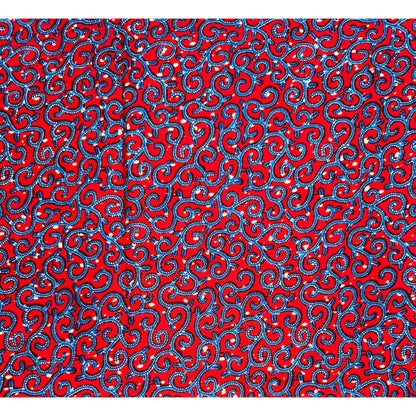 African Print Fabric/Ankara - Red, Blue "Swirlicious" Design, YARD or WHOLESALE