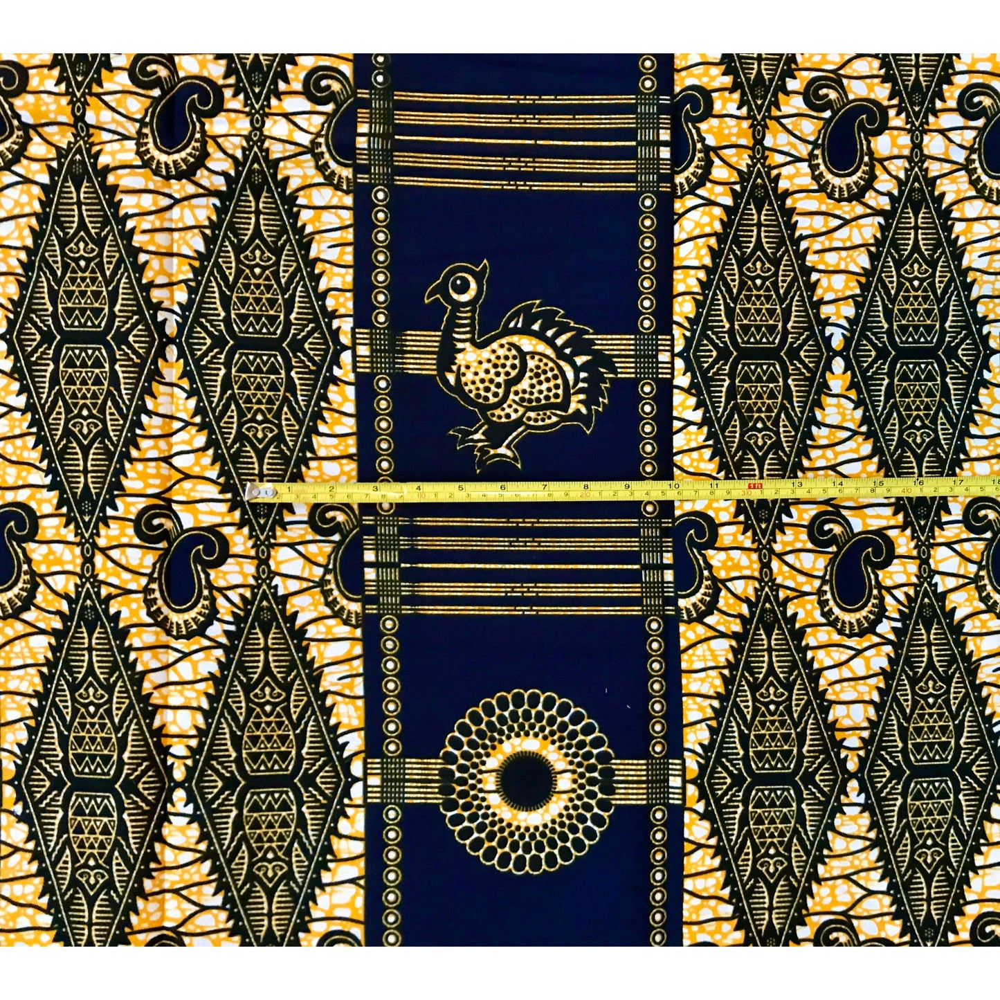 African Print Fabric/ Ankara - Blue, Marigold 'Guinea Fowl' FLAWED Design, YARD or WHOLESALE