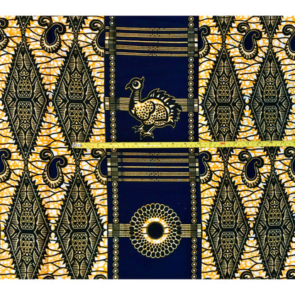 African Print Fabric/ Ankara - Blue, Marigold 'Guinea Fowl' FLAWED Design, YARD or WHOLESALE
