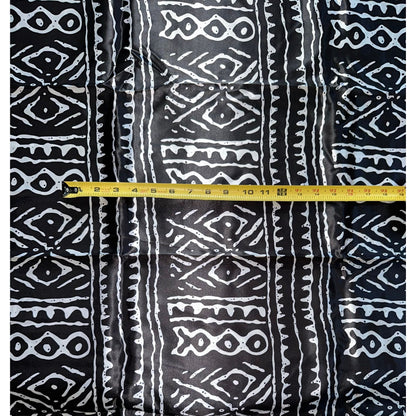 African Print, Satin Fabric - Black, White "Meroitic Chapter", Per Yard or Wholesale