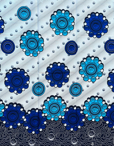 African Print Fabric/ Ankara - Shades of Blue, White 'Sawa Dreams,’ YARD