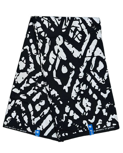 African Print Fabric/ Ankara - Black, White 'Levels To This' Design, YARD or WHOLESALE