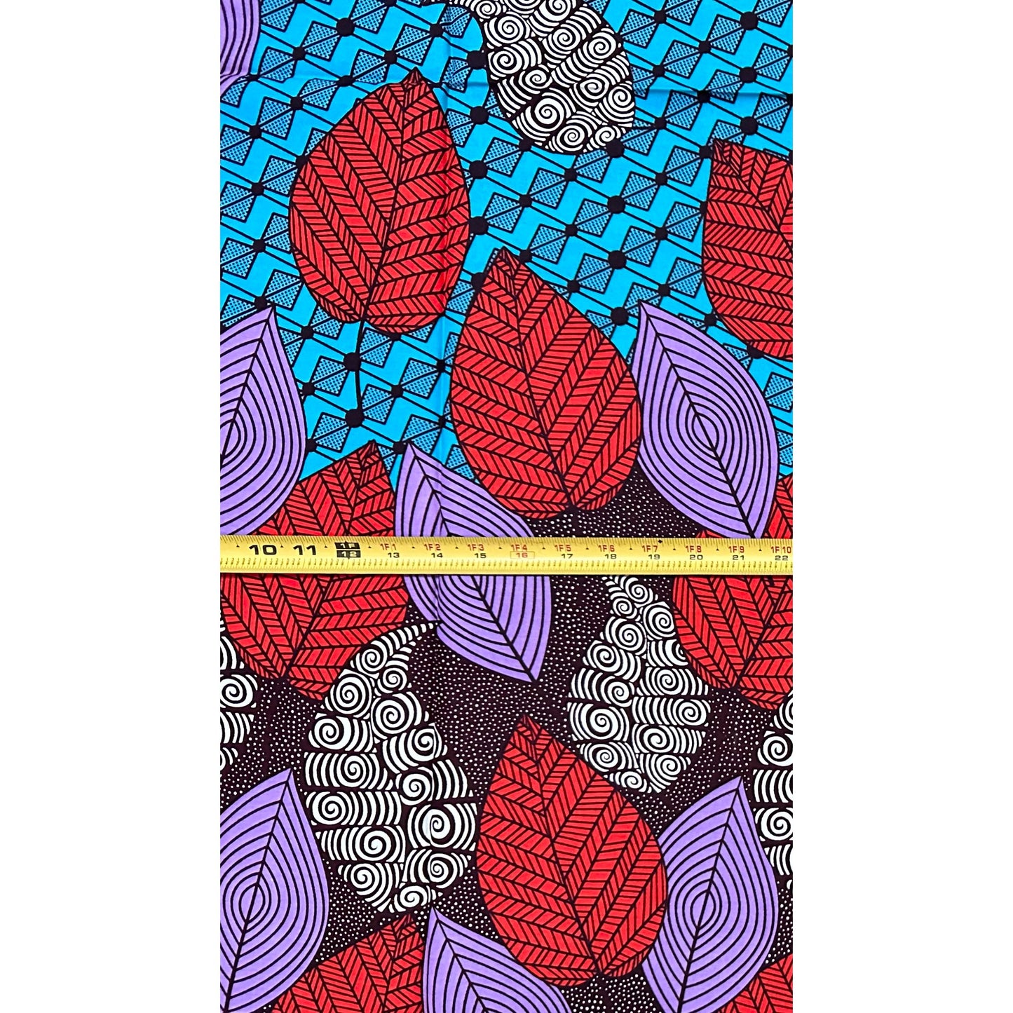 African Print Fabric/ Ankara - Blue, Purple, Red, Brown 'Gathered Leaves', 1 YARD
