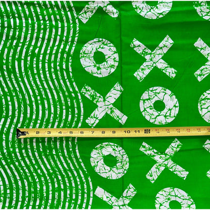 African Print Fabric/ Ankara - Green, White 'XOXO', Per Yard or Wholesale