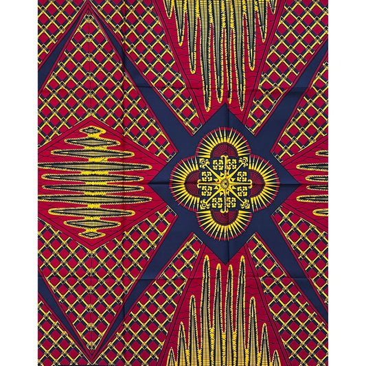 African Print Fabric/ Ankara - Red, Marigold, Blue ‘Seat of Authority' Design, YARD