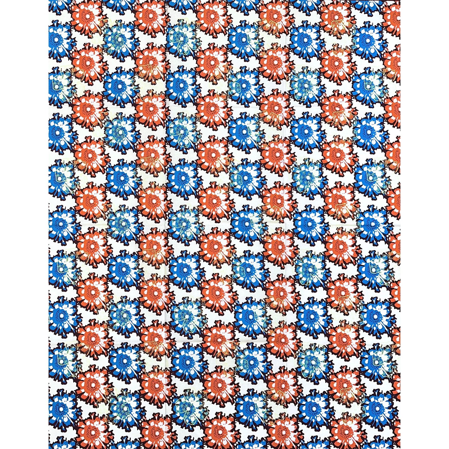 African Print Fabric/ Ankara - Orange, Blue, Brown ‘Busy Body' Design, 1 YARD