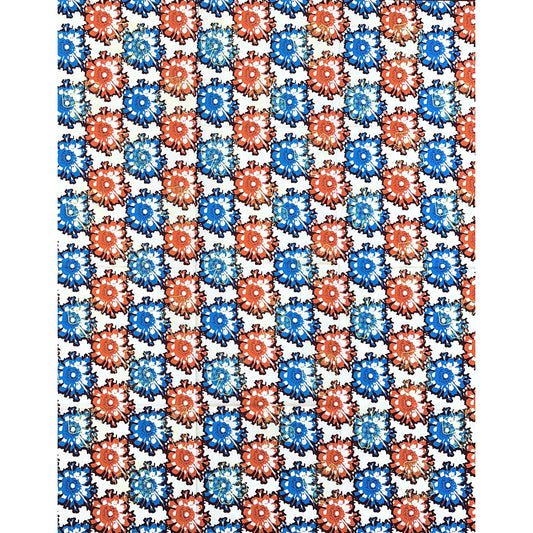 African Print Fabric/ Ankara - Orange, Blue, Brown ‘Busy Body' Design, 1 YARD