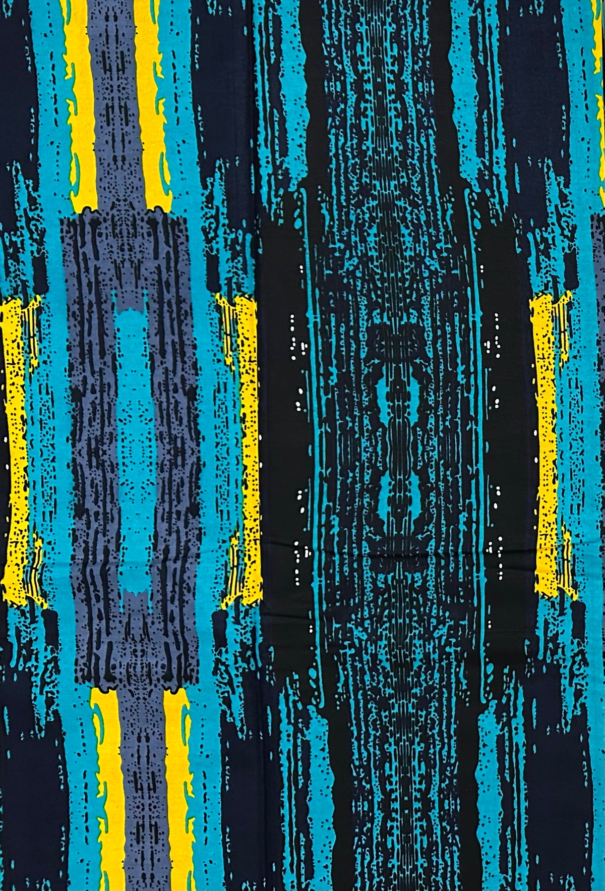 African Print Fabric/ Ankara - Shades of Blue, Yellow, Gray 'Strokes of Genius' Design, YARD or WHOLESALE