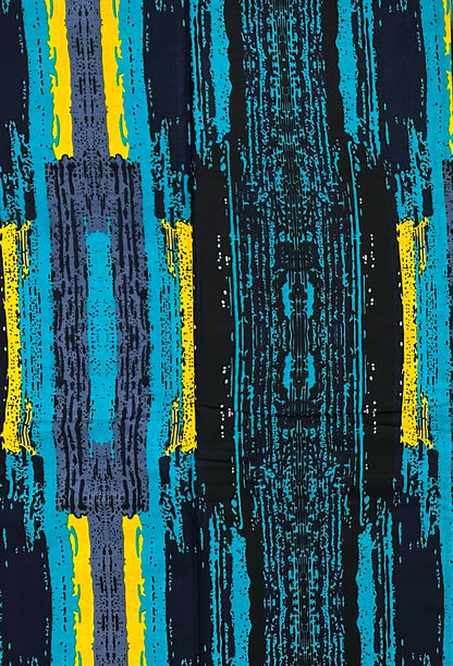 African Print Fabric/ Ankara - Shades of Blue, Yellow, Gray 'Strokes of Genius' Design, YARD or WHOLESALE