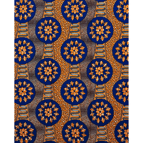 African Print Fabric/ Ankara - Brown, Blue 'Afia Floral,' YARD