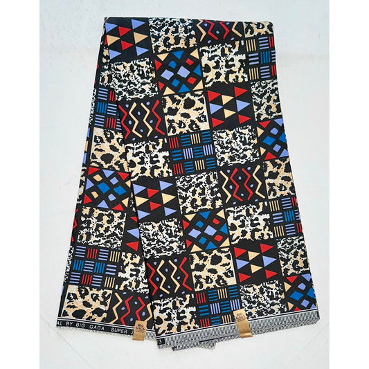 African Print Fabric/ Ankara - Black, Red, Blue, Beige 'Tafui ' Design, YARD or WHOLESALE