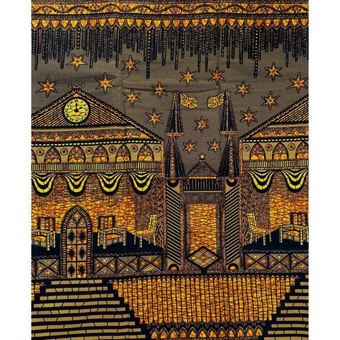 African Print Fabric/ Ankara - Brown, Black ‘Cale Town Harbor' Design, YARD or WHOLESALE