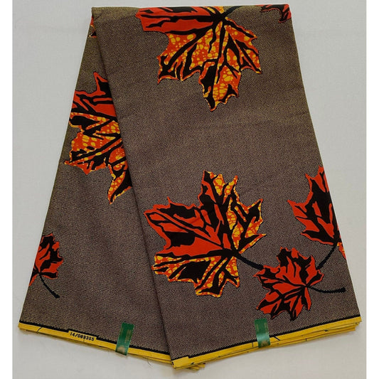 African Print Fabric/ Ankara - Orange, Brown "Fall Primer," YARD or WHOLESALE