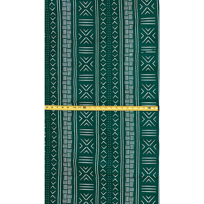 African Print Fabric/ Ankara - Green, White 'Kinfolk Code' Design, YARD or WHOLESALE