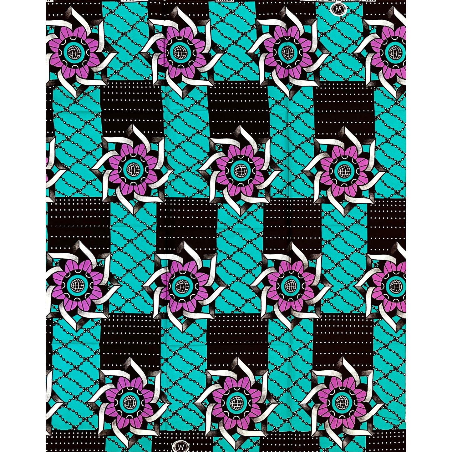 African Print Fabric/ Ankara - Teal, Purple ‘Too Sharp' Design, 1 YARD