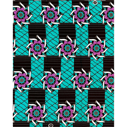 African Print Fabric/ Ankara - Teal, Purple ‘Too Sharp' Design, 1 YARD