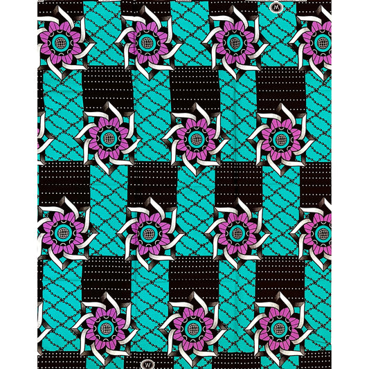 African Print Fabric/ Ankara - Teal, Purple ‘Too Sharp' Design, 1 YARD