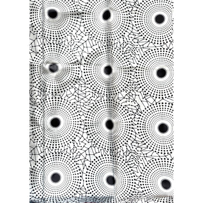 African Print, Satin Fabric- Black, White "Bullseye", Yard or Wholesale