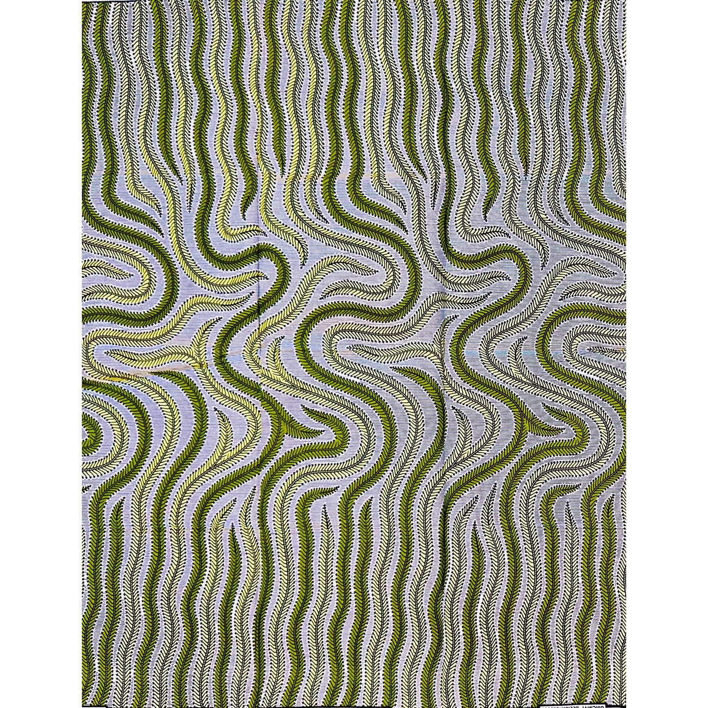 African Print Fabric/ Ankara - Green, White, Beige ‘Nkịtị Motion' Design, 1 YARD