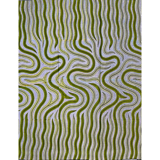 African Print Fabric/ Ankara - Green, White, Beige ‘Nkịtị Motion' Design, 1 YARD