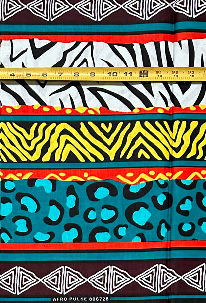 African Print Fabric/ Ankara - Teal, Orange, Yellow, Black "Zoko", Yard or Wholesale