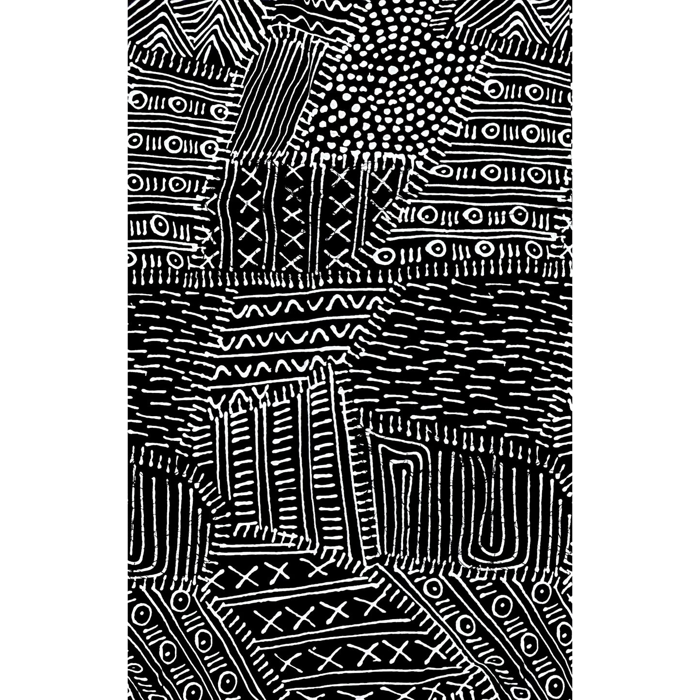 African Print Fabric/ Ankara - Black, White 'Mudcloth Notes', YARD or WHOLESALE