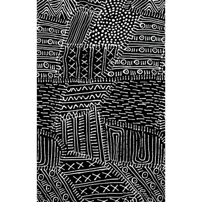 African Print Fabric/ Ankara - Black, White 'Mudcloth Notes', YARD or WHOLESALE