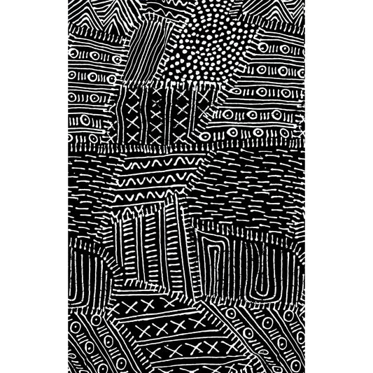 African Print Fabric/ Ankara - Black, White 'Mudcloth Notes', YARD or WHOLESALE