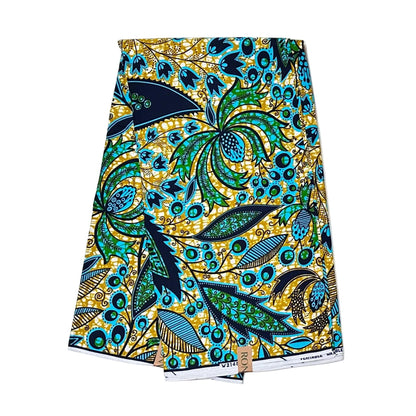 African Print Fabric/Ankara - Blue, Brown, Green 'Petal Theory', YARD or WHOLESALE