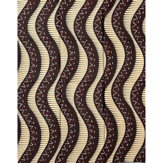 African Print Fabric/ Ankara - Brown, Beige ‘Road Dey Turn' Design, 1 YARD