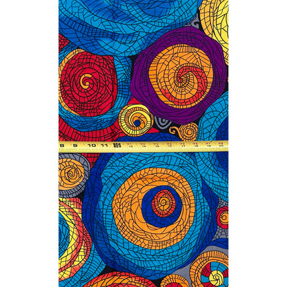 African Print Fabric/ Ankara - Blue, Orange, Red, Purple 'Sun Chasing Water', YARD or WHOLESALE