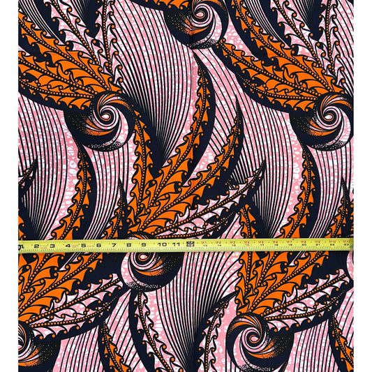 African Print Fabric/ Ankara - Orange, Pink 'What Bends Does Not Break,' YARD