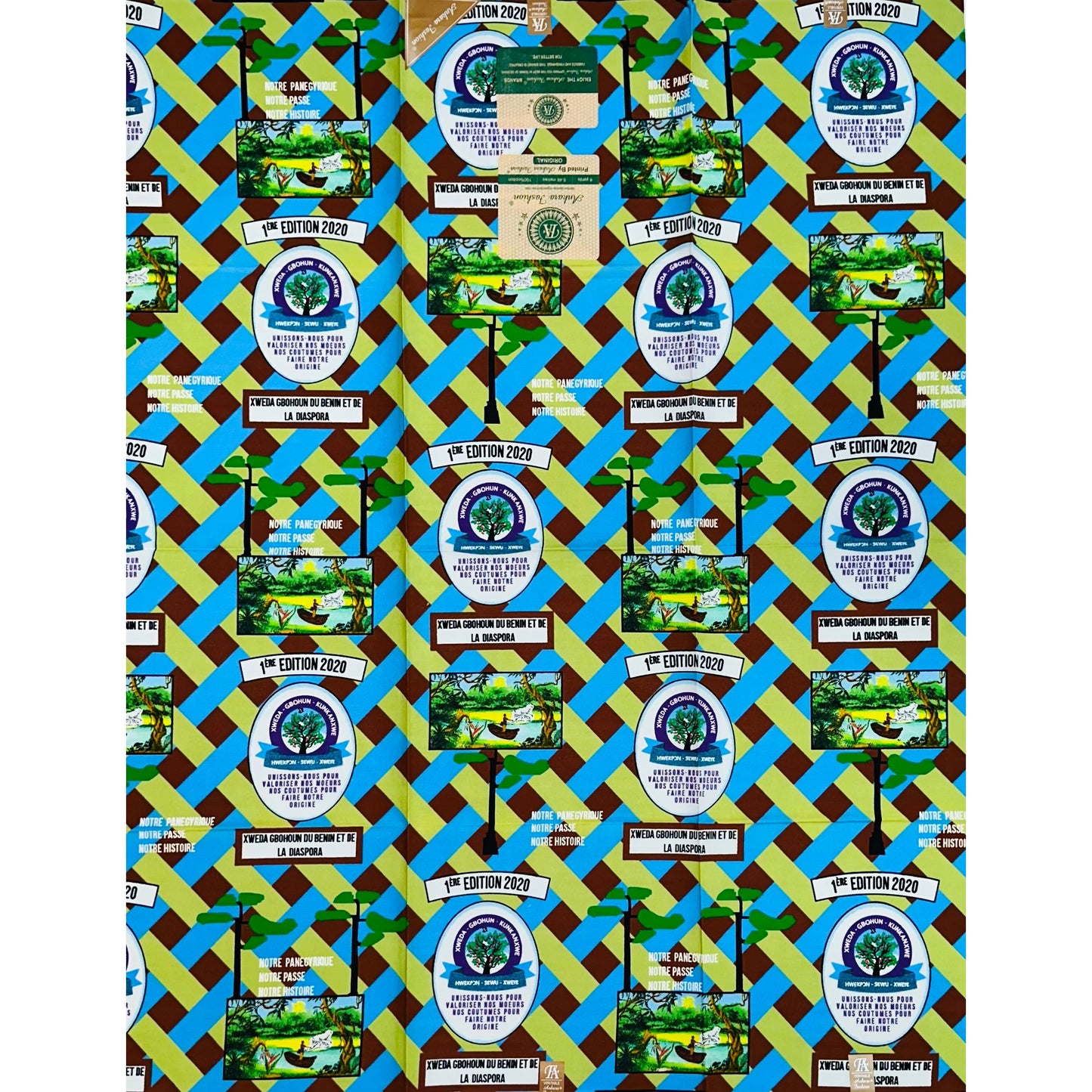 African Print Fabric/ Ankara - Green, Brown, Blue 'Wydah Legacy of Benin,’ YARD