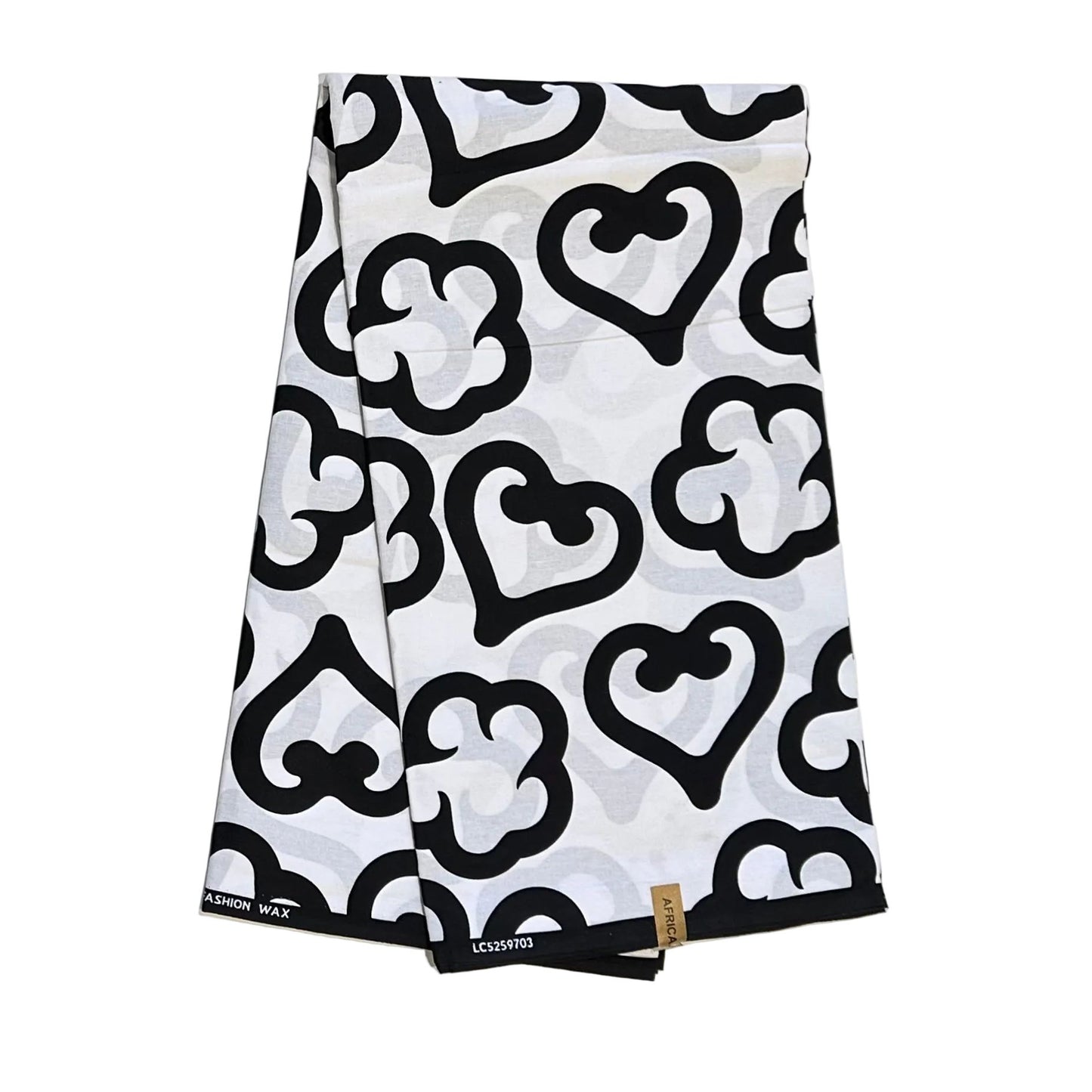 African Print Fabric/ Ankara - Black, White 'Heart of the Matter', Per Yard or Wholesale