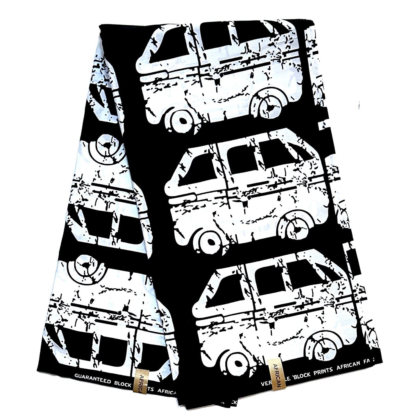 African Print Fabric/ Ankara - Black, White 'Danfo Driver' Design, YARD or WHOLESALE