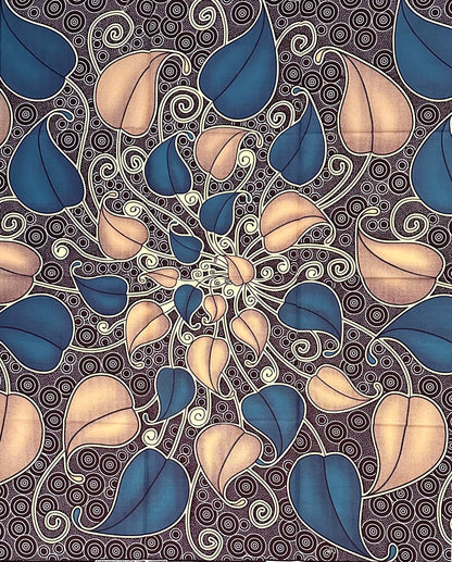 African Print Fabric/ Ankara - Brown, Blue, Beige 'Cadia ', 1 YARD