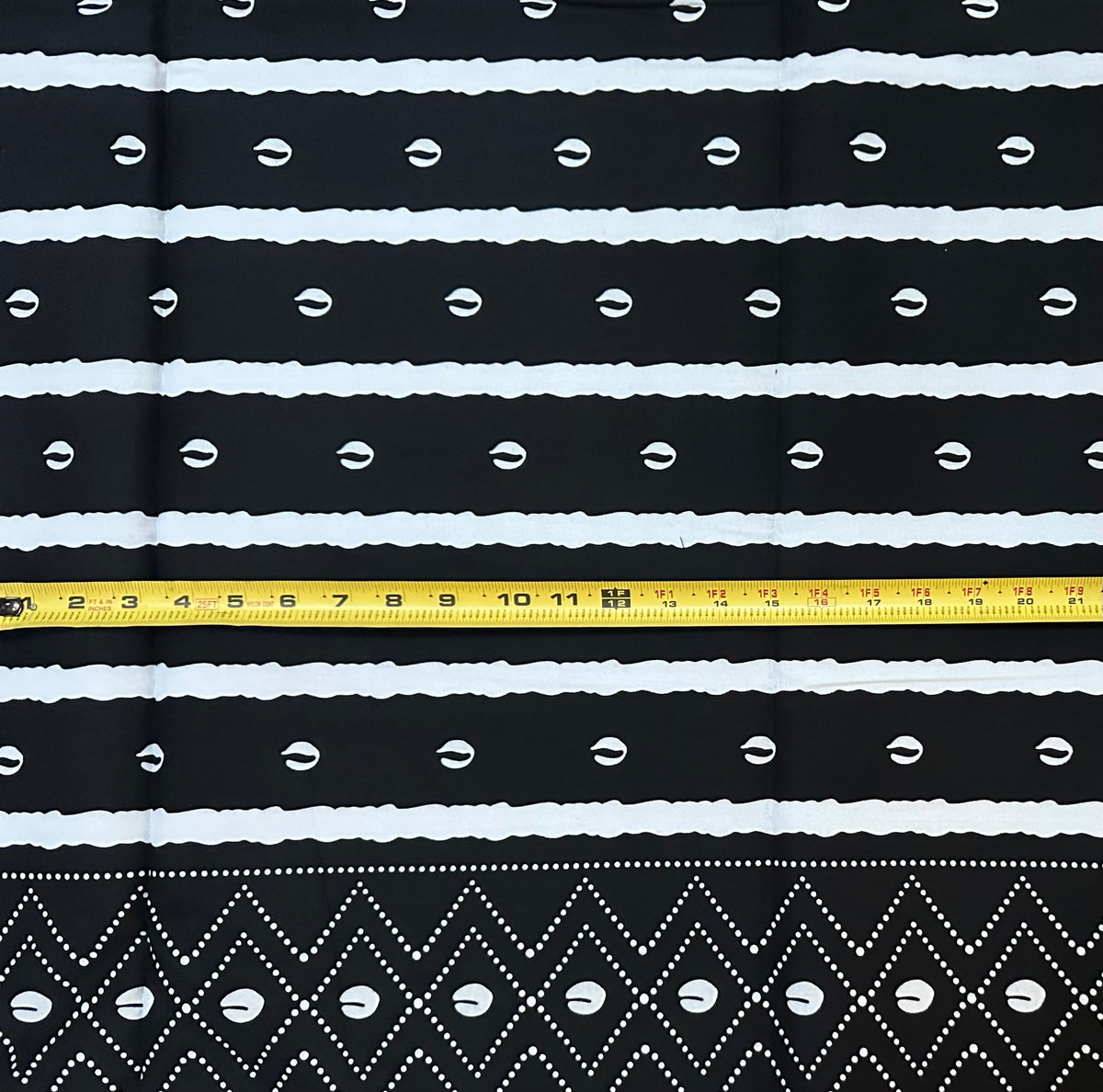 African Print Fabric/ Ankara - Black, White 'Shells & Stripes' Design, YARD or WHOLESALE